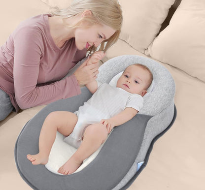 SKY-TOUCH Newborn Feeding Pillow Wedge - 15° Anti-Spit Up & Nursing Support Pillow, Baby Breastfeeding Pillow for Reflux, Soft & Breathable Grey Infant Nursing Cushion