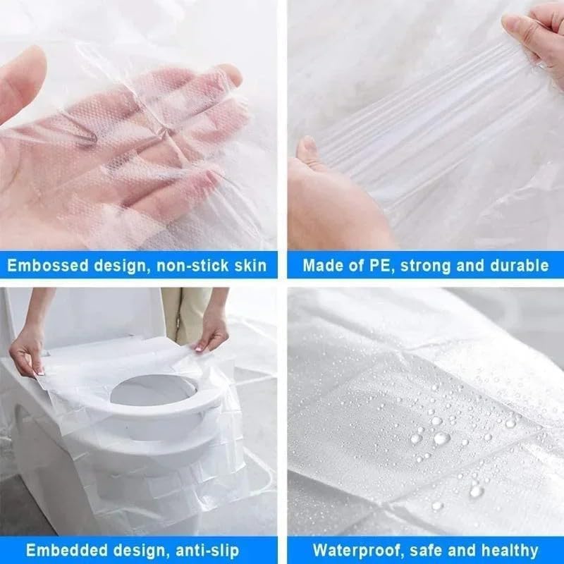 SKY-TOUCH 50PCS Disposable Toilet Seat Covers, Waterproof & Portable Travel Mat, Non-Slip PE Toilet Seat Protector for Public Restrooms, Hotels, Camping, and Travel
