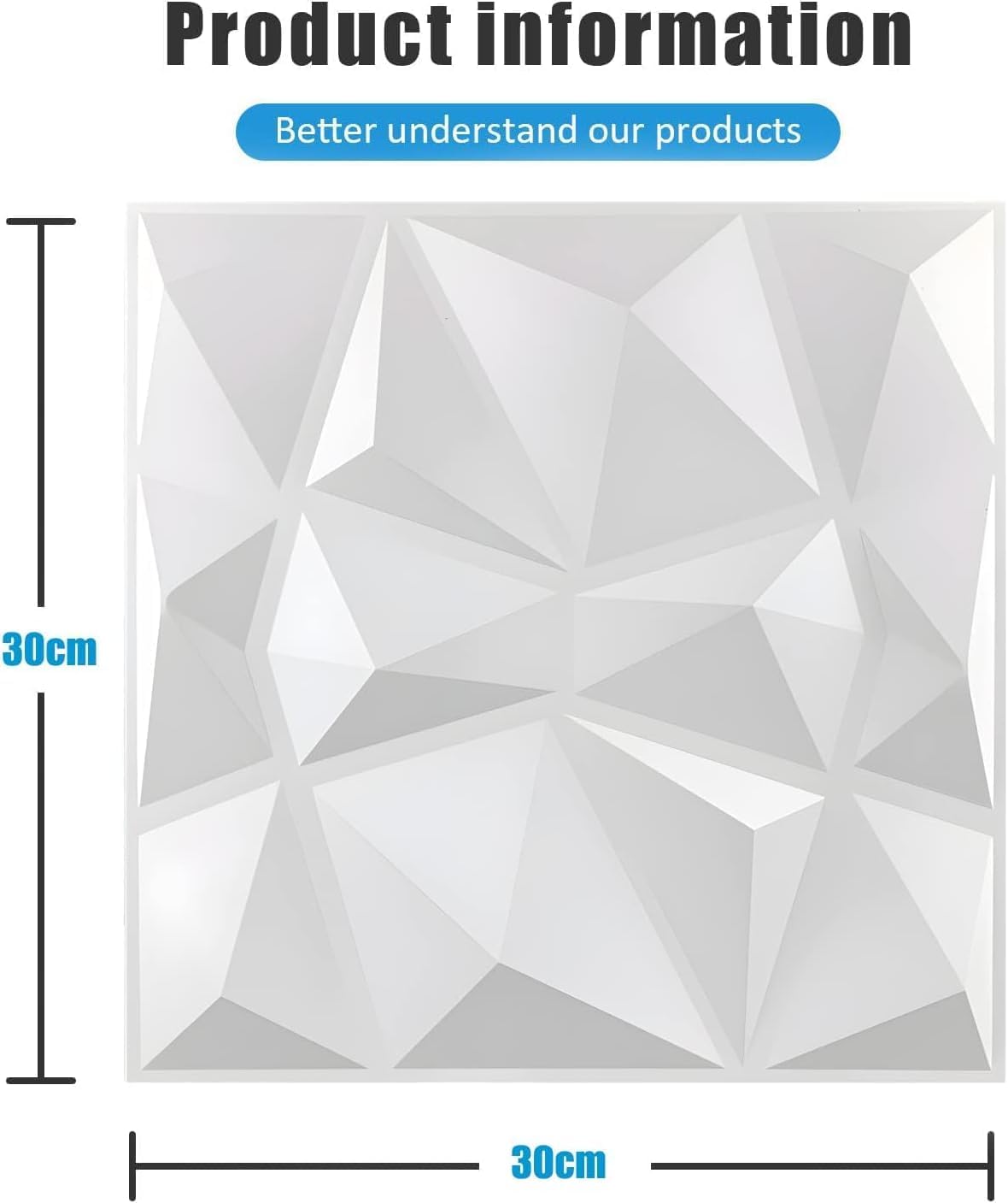 SKY-TOUCH 10PCS 3D Wall Panels, 30x30cm PVC Waterproof Wall Panel Diamond Textured Modern Decor Wall Tiles Accent Wall Panels for Living Room Bedroom Hotel Office, Coving 9.7 Sq.Ft（Matt White）