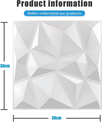 SKY-TOUCH 10PCS 3D Wall Panels, 30x30cm PVC Waterproof Wall Panel Diamond Textured Modern Decor Wall Tiles Accent Wall Panels for Living Room Bedroom Hotel Office, Coving 9.7 Sq.Ft（Matt White）