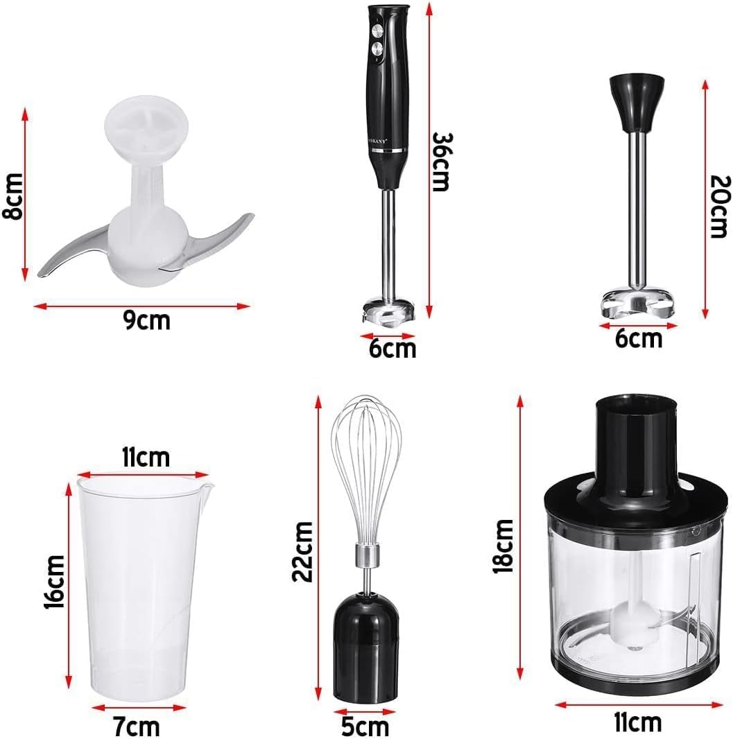 SKY-TOUCH 4 In 1 Immersion Hand Blender,500W Electric Blender Handheld,Stainless Steel Blades,Dual Speed,700ml Beaker,500ml Chopping Bowl,for Kitchen,Smoothie and Baby Food with Chopper, Whisk