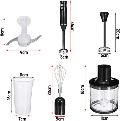 SKY-TOUCH 4 In 1 Immersion Hand Blender,500W Electric Blender Handheld,Stainless Steel Blades,Dual Speed,700ml Beaker,500ml Chopping Bowl,for Kitchen,Smoothie and Baby Food with Chopper, Whisk