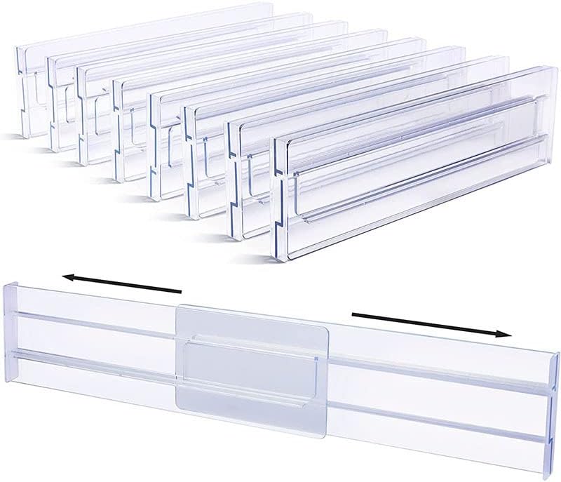 SKY-TOUCH 8 PACK Drawer Dividers Organizer, 27.5-52cm Adjustable Drawer Organizer Expandable, Plastic Expandable Separators for Utensils/Clothes/Makeup, Transparent