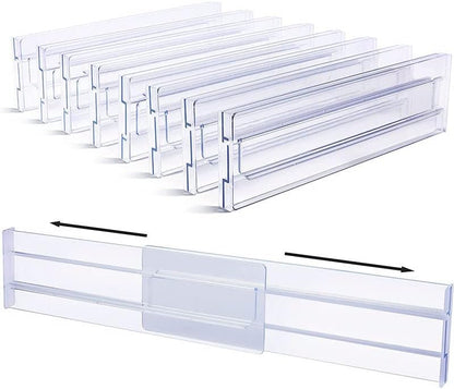 SKY-TOUCH 8 PACK Drawer Dividers Organizer, 27.5-52cm Adjustable Drawer Organizer Expandable, Plastic Expandable Separators for Utensils/Clothes/Makeup, Transparent