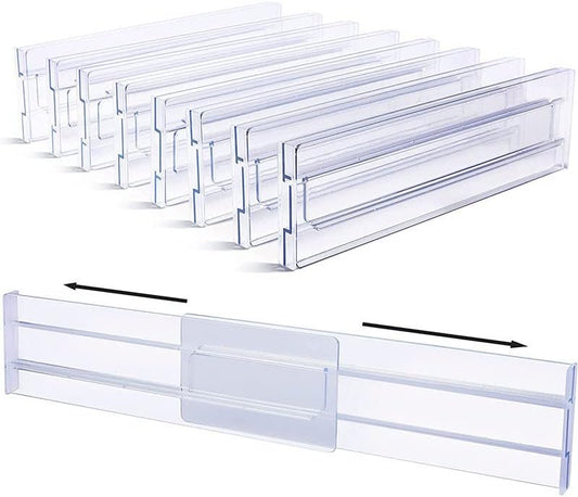 SKY-TOUCH 8 PACK Drawer Dividers Organizer, 27.5-52cm Adjustable Drawer Organizer Expandable, Plastic Expandable Separators for Utensils/Clothes/Makeup, Transparent