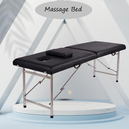 SKY-TOUCH Portable Massage Bed : Foldable Massage Tables with Pillow SPA Bed with Stainless Steel Frame 2 Fold Black for SPA Salon Tattoo Massage Therapeutic Treatment Black