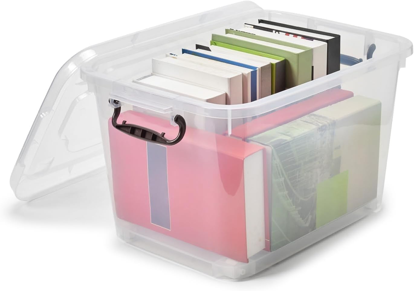 SKY-TOUCH 47L Clear Plastic Storage Box with Lid and Wheels,Stackable Organizer Bin with Handles,Design for Easy Mobility,Ideal for Clothes,Closet Storage,Home Storage Organization,48x28x35cm,1 pack