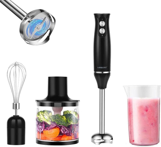 SKY-TOUCH 4 In 1 Immersion Hand Blender,500W Electric Blender Handheld,Stainless Steel Blades,Dual Speed,700ml Beaker,500ml Chopping Bowl,for Kitchen,Smoothie and Baby Food with Chopper, Whisk