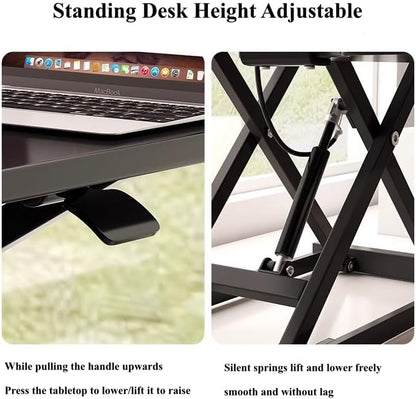 SKY-TOUCH Standing Desk Height Adjustable, 80 * 40cm Sit to Stand Desk Converter with Keyboard Tray, Ergonomic Sit to Stand Up Riser for Home Office Laptop, Black