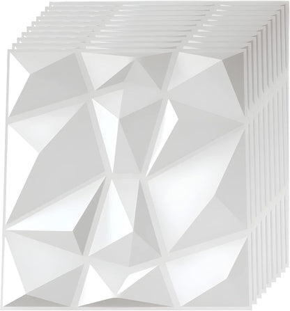 SKY-TOUCH 10PCS 3D Wall Panels, 30x30cm PVC Waterproof Wall Panel Diamond Textured Modern Decor Wall Tiles Accent Wall Panels for Living Room Bedroom Hotel Office, Coving 9.7 Sq.Ft（Matt White）