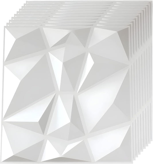 SKY-TOUCH 10PCS 3D Wall Panels, 30x30cm PVC Waterproof Wall Panel Diamond Textured Modern Decor Wall Tiles Accent Wall Panels for Living Room Bedroom Hotel Office, Coving 9.7 Sq.Ft（Matt White）