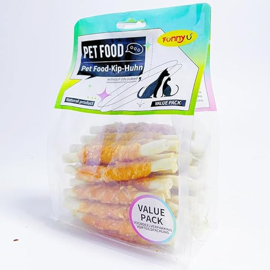 SKY-TOUCH Dog Treats: 400g Beef Hide Chicken Wrapped Sticks Dog Chews Snacks for All Dogs Training Rewards