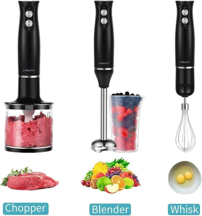 SKY-TOUCH 4 In 1 Immersion Hand Blender,500W Electric Blender Handheld,Stainless Steel Blades,Dual Speed,700ml Beaker,500ml Chopping Bowl,for Kitchen,Smoothie and Baby Food with Chopper, Whisk