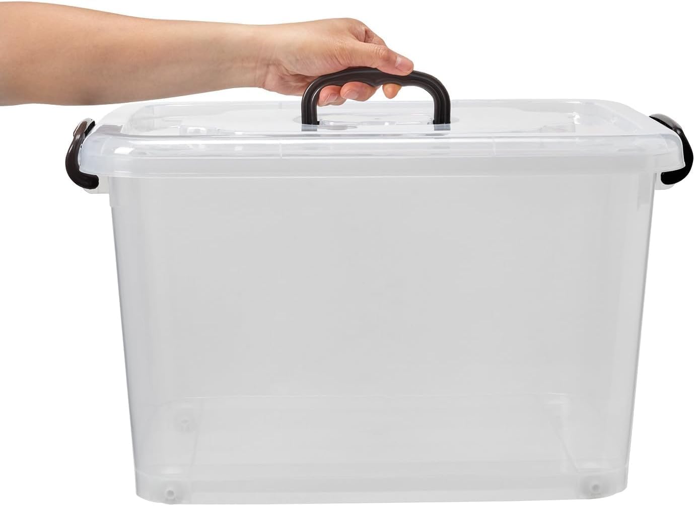 SKY-TOUCH 47L Clear Plastic Storage Box with Lid and Wheels,Stackable Organizer Bin with Handles,Design for Easy Mobility,Ideal for Clothes,Closet Storage,Home Storage Organization,48x28x35cm,1 pack