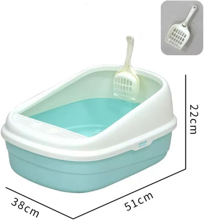 SKY-TOUCH Cat Litter Tray Box,Litter Box with High Side,Anti-Splashing Cats Litters Box,Cat Toilet with Litter Sifting Scoop, Filtered Litter Pedal,Detachable Rim,Easy Cleaning,51 * 38 * 22cm,Green