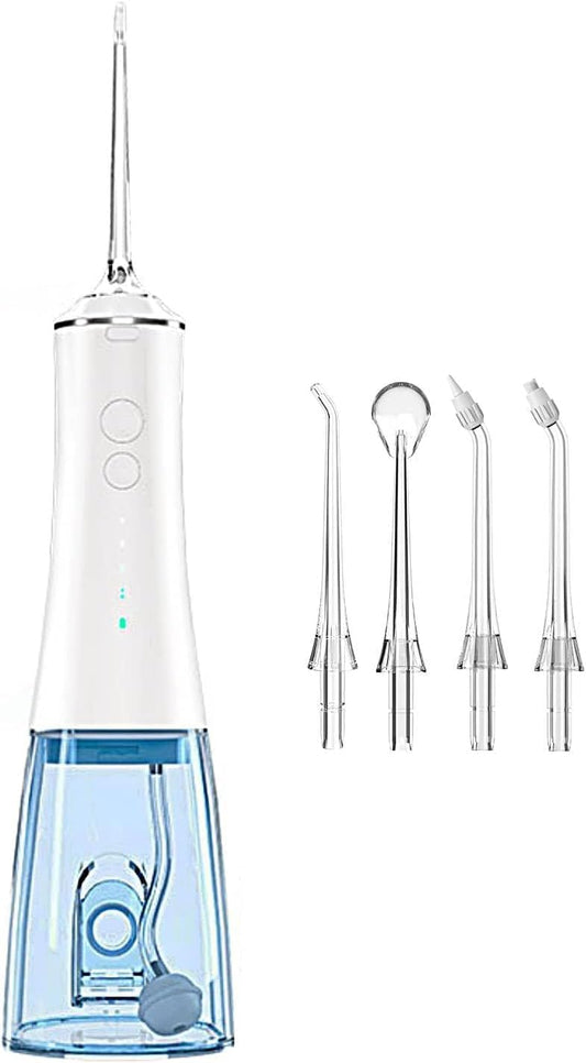 SKY-TOUCH Water Flosser,Portable Oral Waterflosser,Teeth Cleaning 280ML Dental Oral Irrigator 4 Modes 4 interchangeable nozzles,Type-C Rechargeable Waterproof Electric Flossing for Home Travel (White)