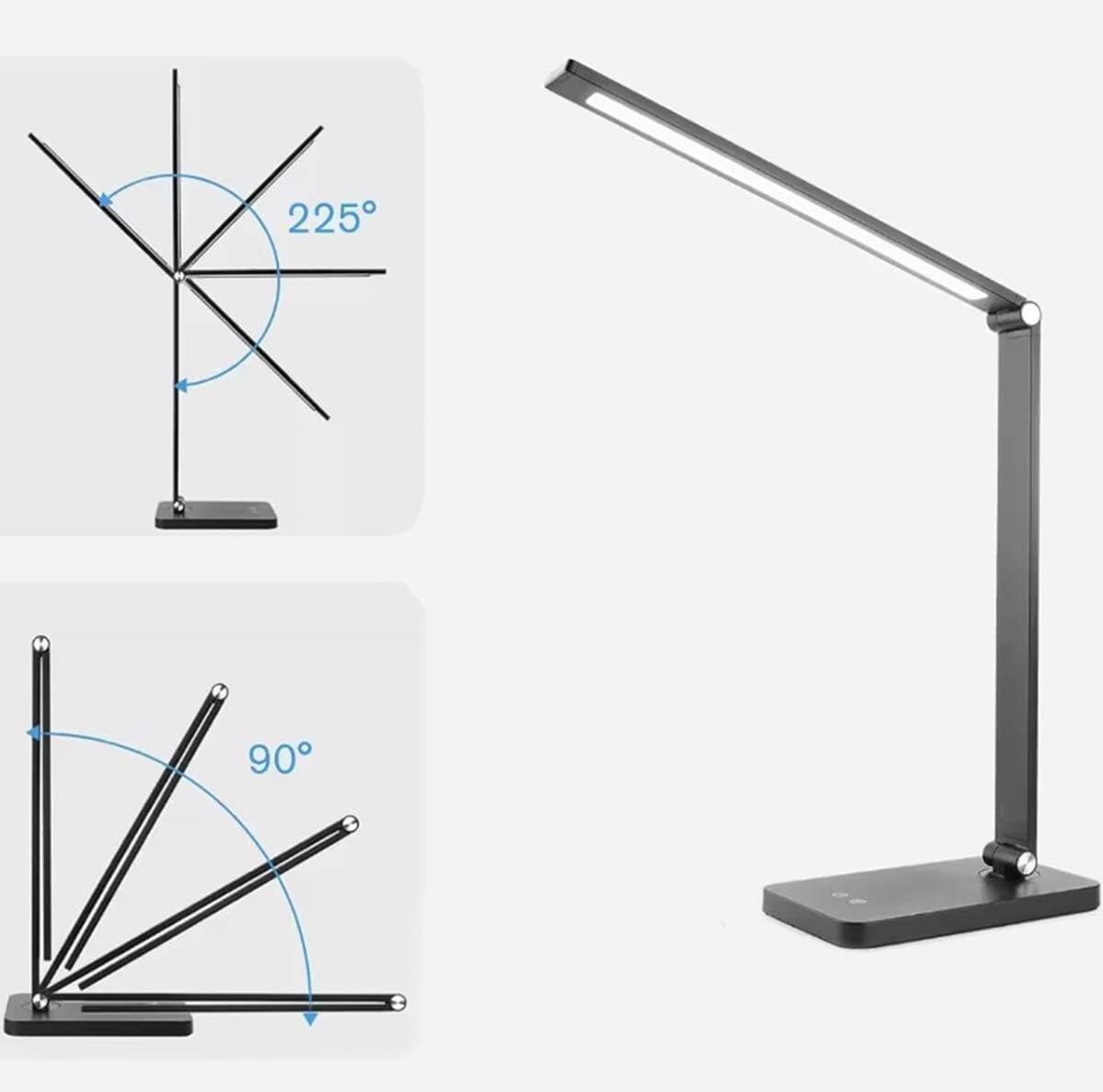 SKY-TOUCH Desk Lamp for Home Office,Touch switch, 3 levels of strong light adjustment, 5 levels of color temperature adjustment, mobile phone wireless charging,with USB Charging Port,Black,12*19*38cm