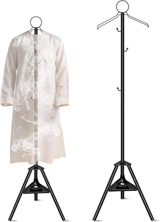SKY-TOUCH Clothes Incense Burner Stand, Coat Rack with Incense Burner, Freestanding Metal Coat Rack with Hooks and Holes, Steam Hanging Coat Rack for Hanging Robes, Coats and Hats (Black 184cm)