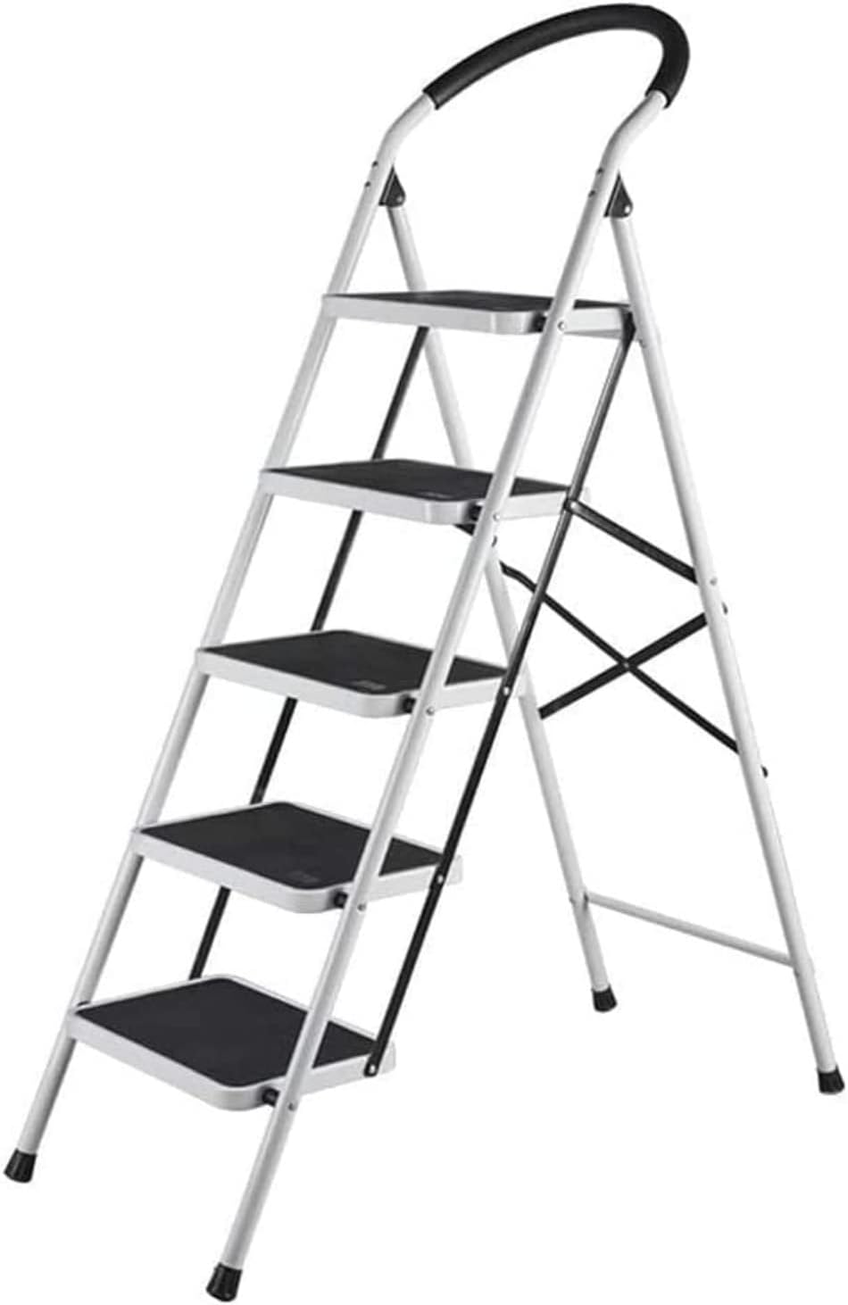 SKY-TOUCH Foldable Ladder, Home Ladder Folding Step Stool with Wide Anti-Slip Pedal, Adults Folding Sturdy Steel Ladder for Home,Kitchen, Garden, Office
