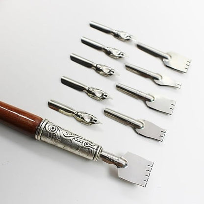 10pcs Calligraphy Dip Pen Set: Drawing Pens with Wooden Handle Parallel Pen with Replaceable Pen Nib and Ink for Penmanship Watercolor Art