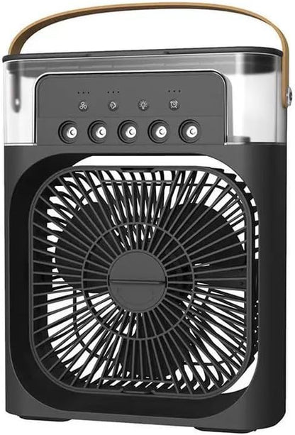 SKY-TOUCH 4 in 1 Portable Desk Fan with Cooling Mist,with 90° Oscillation,with Timer 1-3H, 3 Wind Speeds, 5 Spray Modes, 7 Colour Night Light for Home, Office, Bedroom, Black- 600ml Water Tank
