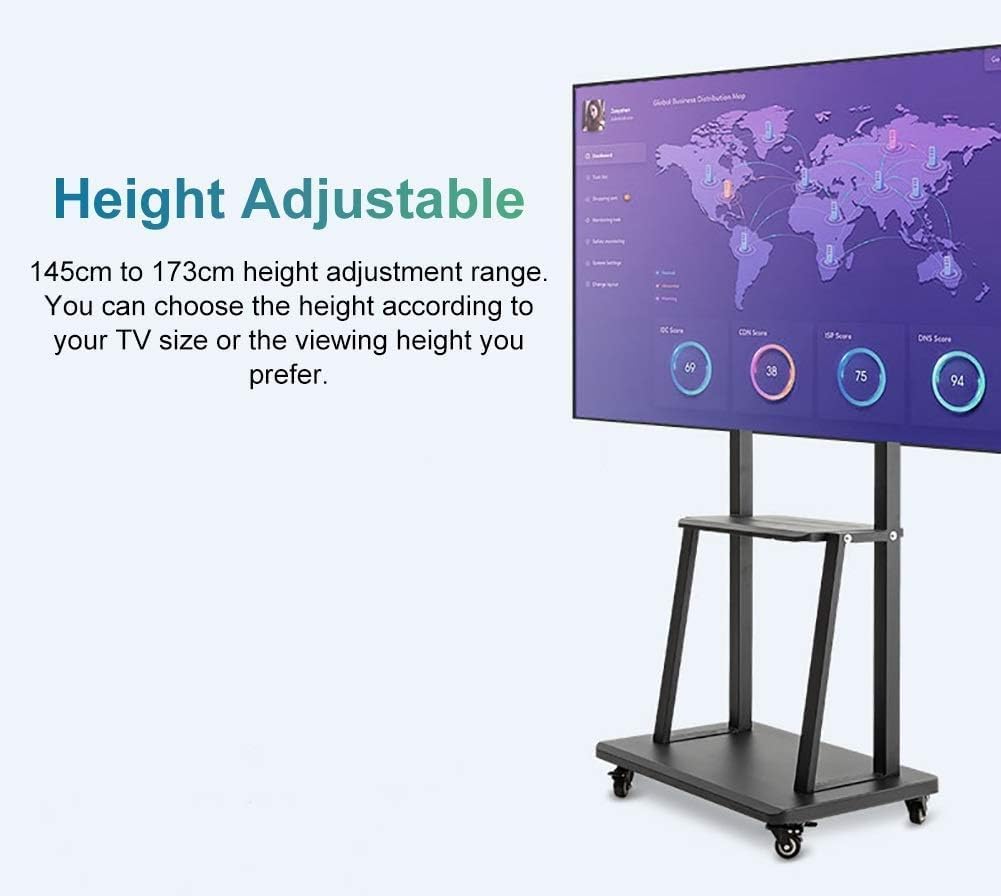 SKY-TOUCH 32”-70“ Rolling TV Stand Cart,Height Adjustable Mobile Flat Screen with Lockable Casters,2 Tier AV Shelves for Large Flat Panel LED,LCD Plasma Screen,Max Vesa 600 * 400mm,70 * 43 * 180cm