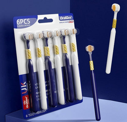 SKY-YOUCH Adult Soft Τoothbrush, Medium Soft Τoothbrush, Three-sided Bristle Τoothbrush, Excellent Cleaning Effect, Convenient for Traveling, Suitable for Sensitive Teeth and Gum Recession (6 Pack)