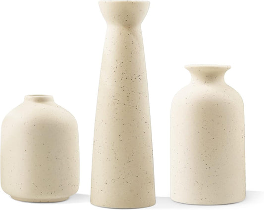 SKY-TOUCH Ceramic Vase Set of 3 : Pampas Grass Dried Flowers Decor Vase Morden Boho Vases for Home Kitchen Living Room Dinner Table Shelf Office Desk (3PCS Beige)