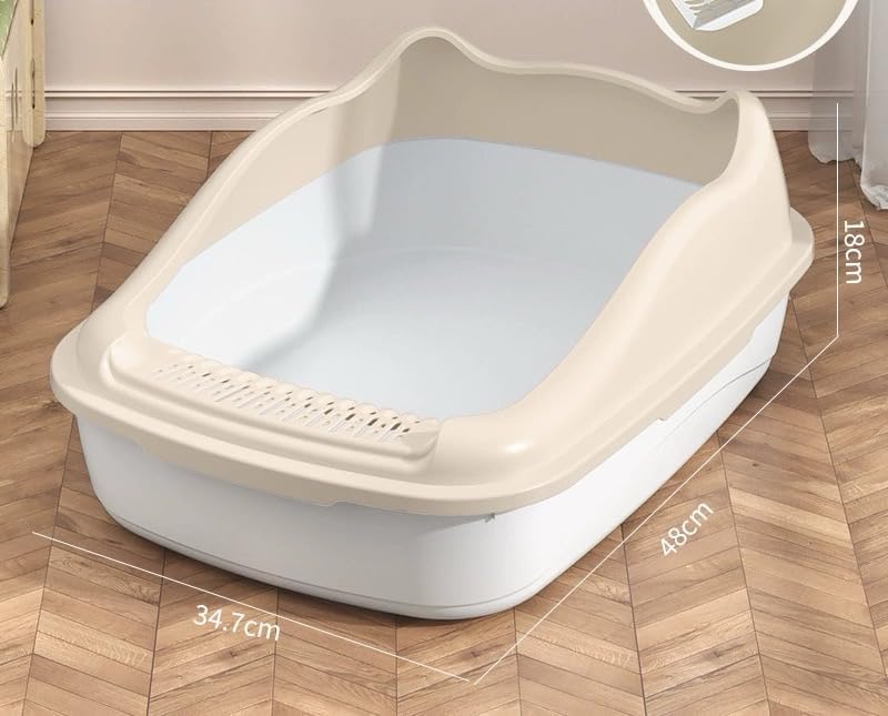 SKY-TOUCH Cat Litter Tray Box,Litter Box with High Side,Anti-Splashing Cats Litters Pan,Kitten Toilet with Litter Sifting Scoop,with Free Scoop Kitten Detachable Rim Easy Cleaning,48*35*18cm,White