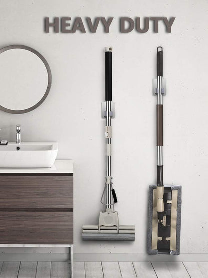 SKY-TOUCH 8 Pack Mop And Broom Holder,Wall Mount - Self Adhesive No Drilling,Anti-Slip Broom and Mop Wall Hanger Organizer,for Home, Kitchen, Garden, Garage Storage - Stainless Steel,Waterproof