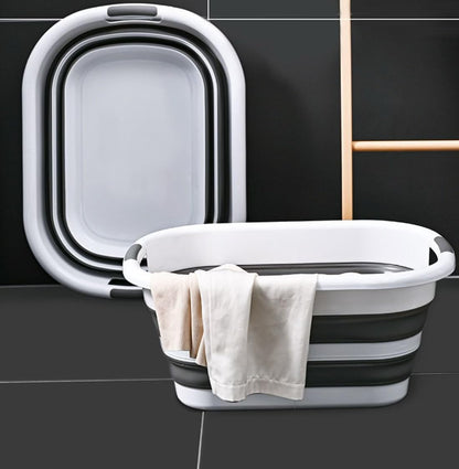 SKY-TOUCH 38L Collapsible Plastic Bucket with Handle, Foldable Laundry Basin, Multi-functional Cleaning and Laundry Basket for Outdoor Use, Suitable for Camping, Handwashing, 61cm * 46cm * 27cm