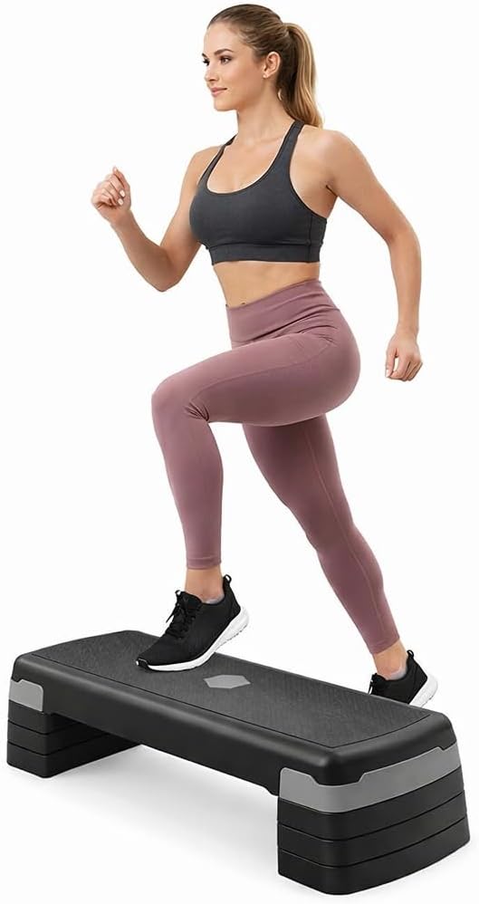 SKY-TOUCH Stepper Platform – 3 Layer Adjustable Home Exercise Stepper with Non-Slip Surface, Heavy-Duty Fitness Step for Cardio & Strength Training – Black/Gray (82.5×30×11 cm)