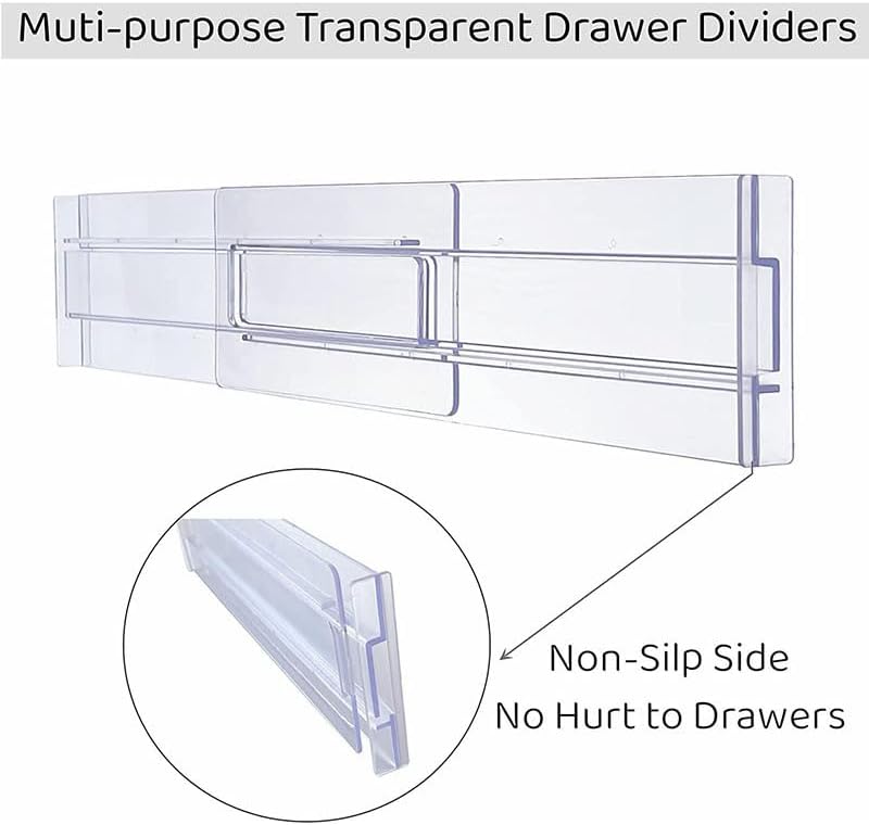 SKY-TOUCH 8 PACK Drawer Dividers Organizer, 27.5-52cm Adjustable Drawer Organizer Expandable, Plastic Expandable Separators for Utensils/Clothes/Makeup, Transparent