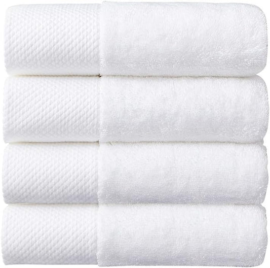 SKY-TOUCH Bath Towel 100% Cotton 4pcs, Premium Hotel Qualit y Large Bath Towel 70x140 cm, Premium Bath Sheet Soft & Highly Absorbent for Home Bathroom Hotel (White)