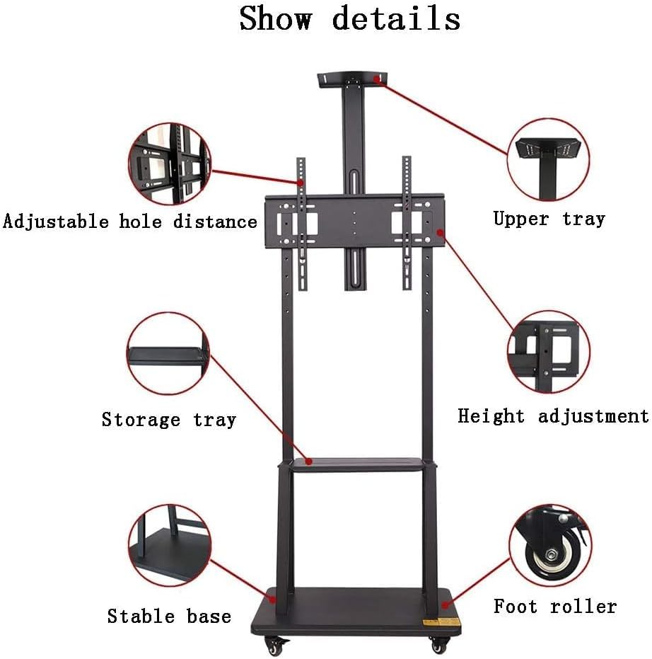 SKY-TOUCH 32”-70“ Rolling TV Stand Cart,Height Adjustable Mobile Flat Screen with Lockable Casters,2 Tier AV Shelves for Large Flat Panel LED,LCD Plasma Screen,Max Vesa 600 * 400mm,70 * 43 * 180cm