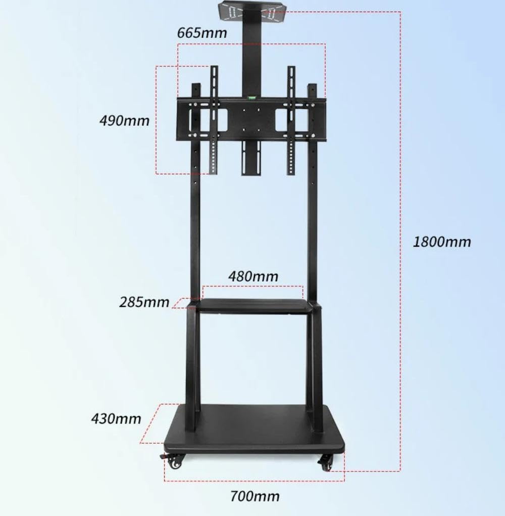 SKY-TOUCH 32”-70“ Rolling TV Stand Cart,Height Adjustable Mobile Flat Screen with Lockable Casters,2 Tier AV Shelves for Large Flat Panel LED,LCD Plasma Screen,Max Vesa 600 * 400mm,70 * 43 * 180cm