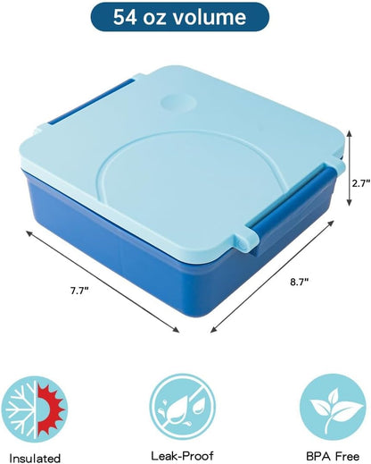 SKY-TOUCH Kids Bento Box with 8oz Thermos – Insulated Leak-Proof Lunch Box Set with 4-Compartment BPA-Free Containers, Microwave-Safe, 2L Capacity,– Blue, 19.5x22cm