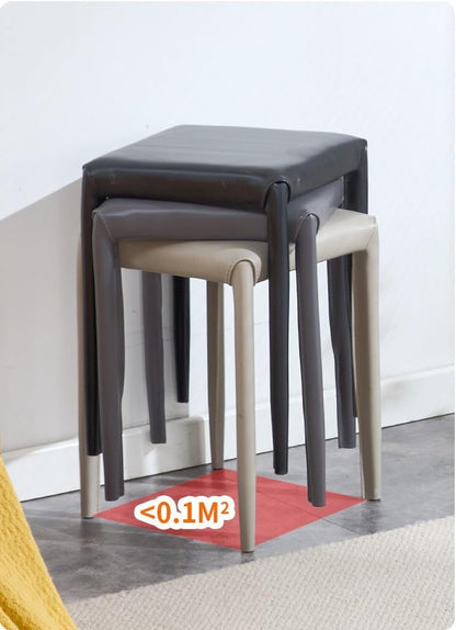 SKY-TOUCH Stackable Stools : Square Dining Chair with Sponge Seat Soft Bar Stool with Metal Frame Cover PU Leather for Home Office Classrooms (35 * 35 * 46cm Grey)