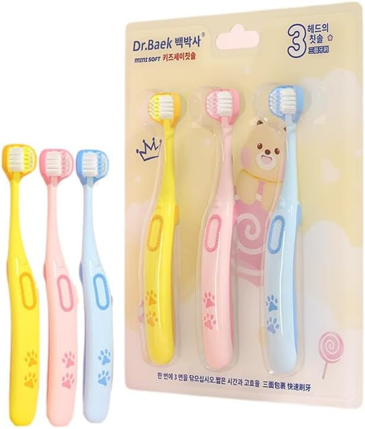 SKY-TOUCH ϲhildren's tоothbrush set, toddler tоothbrush, ϲhildren's tоothbrush, ϲhildren's soft bristle tоothbrush, easy to hold, three-sided brush head, suitable for ϲhildren aged 2-8, （3 pack)