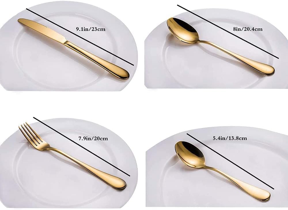 SKY-TOUCH Stainless Steel Cutlery Set 24-Piece Set of Golden Tableware Western-Style Kitchen Tableware Including Spoon, Fork, Knife, Tea Spoon (Golden)