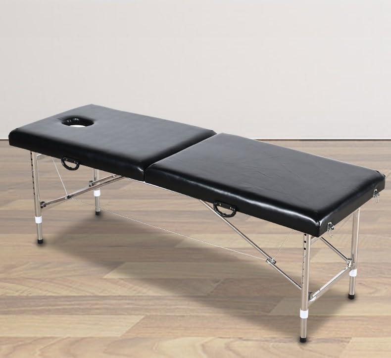 SKY-TOUCH Portable Massage Bed : Foldable Massage Tables with Pillow SPA Bed with Stainless Steel Frame 2 Fold Black for SPA Salon Tattoo Massage Therapeutic Treatment Black