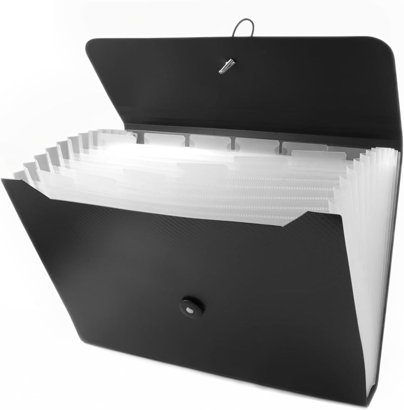SKY-TOUCH 25-Compartment Accordion File Folder with Hanging Strap – A4 Document Organizer, 13 Pockets with Transparent Pages, Black & Clear, Ideal for Papers, Reports, & Files