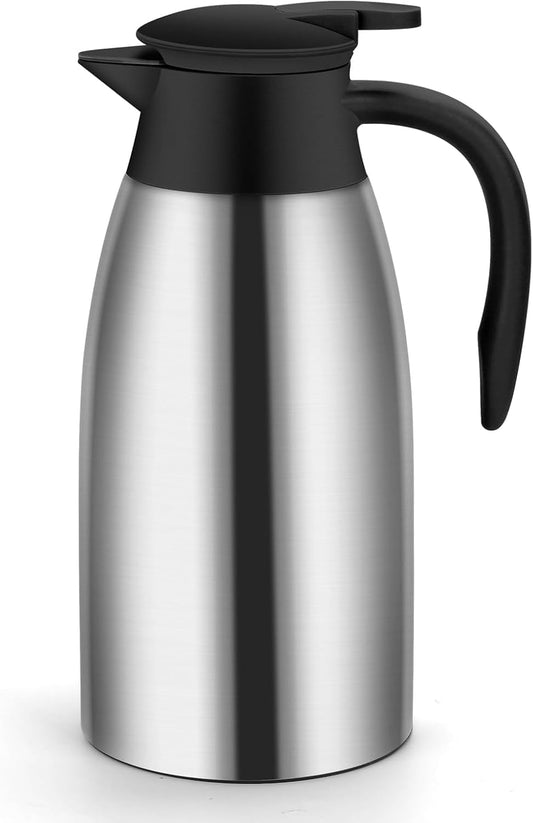 SKY-TOUCH 2L Vacuum Insulated Stainless Steel Teapot Thermal Flask Carafe – Large Capacity Double-Wall Thermos, Long-Lasting Insulation & Easy Pour for Coffee Tea Water (Silver)