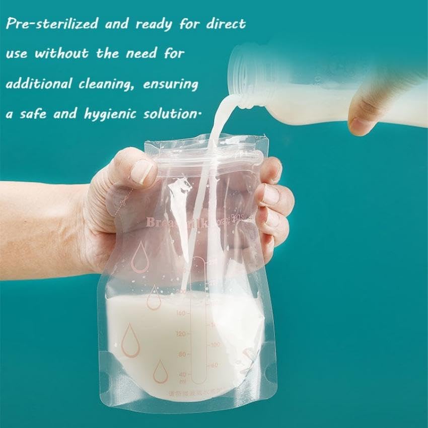 SKY-TOUCH 120PCS Breastmilk Storage Bags : 250ml No-Leak Breast Milk Bags with Hygienically Pre-Sealed, BPA-Free, Self-Standing Milk Storage Bags with Pour Spout, Milk Freezer Bag with Write-On Label