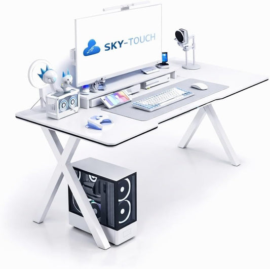 SKY-TOUCH 120x60cm Desktop Computer Desk, Home Office Computer Workstation, Gamer Desk with K-Shaped Ergonomic Computer Desk for Home, Office, Student Writing Study Desk