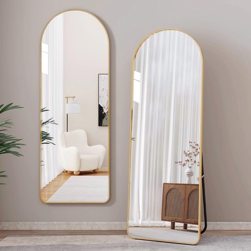 SKY-TOUCH Arched Full Length Mirror 160x40cm, Floor Mirrors Free-Standing Leaning Large Bedroom Dressing Mirror, Wall-Mounted Mirror for Living Room,Bedroom, Gold
