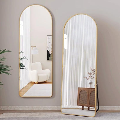 SKY-TOUCH Arched Full Length Mirror 160x40cm, Floor Mirrors Free-Standing Leaning Large Bedroom Dressing Mirror, Wall-Mounted Mirror for Living Room,Bedroom, Gold
