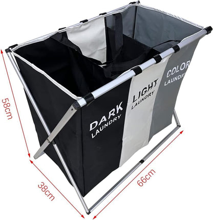 SKY-TOUCH Large Laundry Basket Bags Foldable,3-Section Laundry Hamper Portable Dirty Clothes Bag Sorter with Handle,Large Capacity Fabric Washing Storage Baskets for Bathroom Bedroom Home 135L