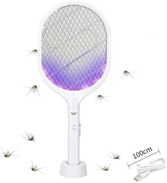 SKY-TOUCH Electric Fly Swatter : Rechargeable Handheld Bug Zapper Dual Modes Mosquito Killer with Purple Mosquito Light for Home Bedroom Kitchen Office Backyard Patio Indoor Outdoor White