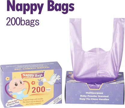 SKY-TOUCH Portable Biodegradable Disposable Diaper Wet Waste Bag (400pcs/box) Baby Powder Scented Wet Waste Bag Vest Design Baby Diaper Bag Suitable for Travel and Daily Use